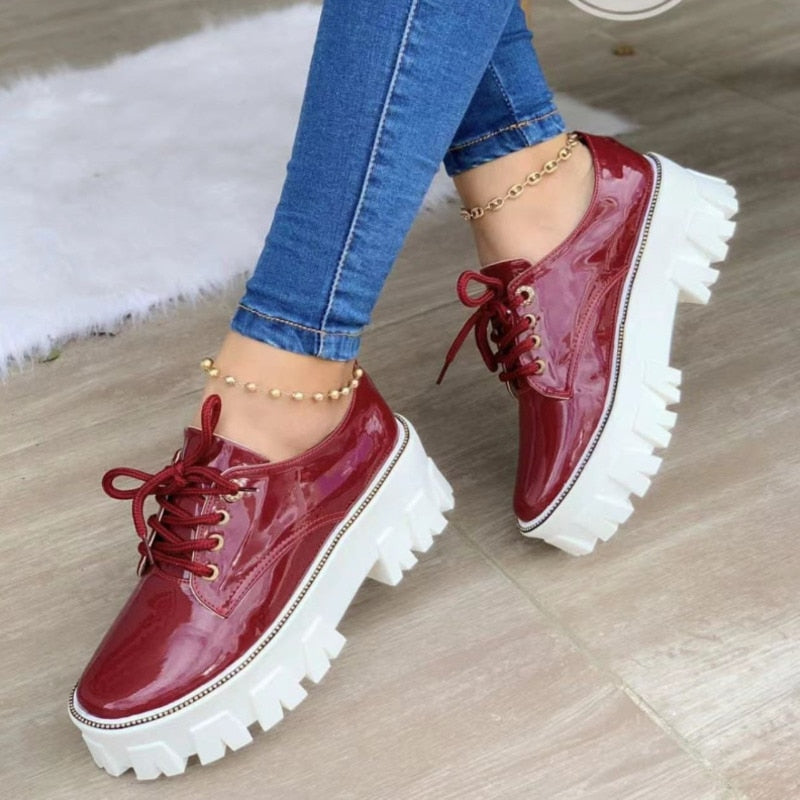 Chaussures Richelieu Compensées Femme à Plateforme Épaisse Noir/Rouge/Rose