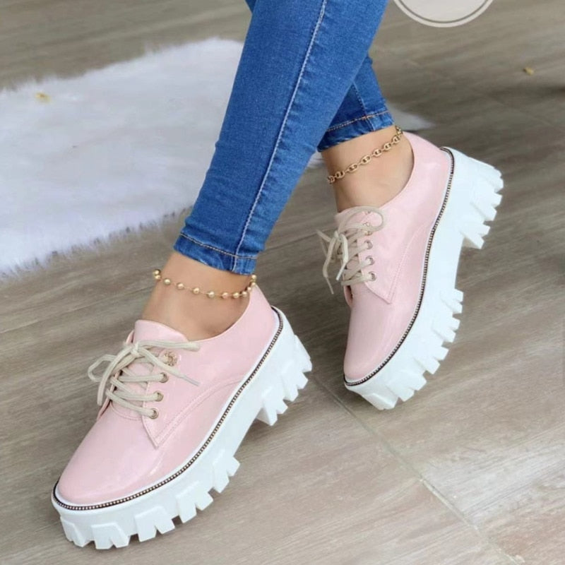 Chaussures Richelieu Compensées Femme à Plateforme Épaisse Noir/Rouge/Rose