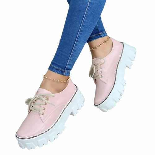 Chaussures Richelieu Compensées Femme à Plateforme Épaisse Noir/Rouge/Rose